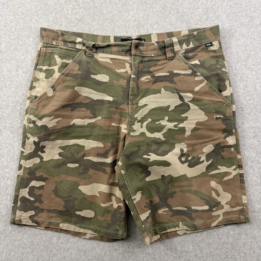 Vans Shorts Men's 40 Brown Green Camo Canvas Loose Fit Baggy Woodland Skate Y2K